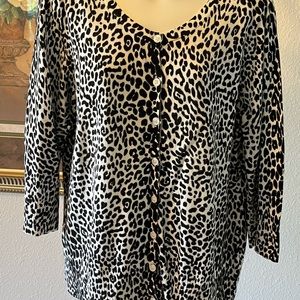 Cardigan Sweater by AB Studio - Sz XL - Black & White Print - 100% Cotton